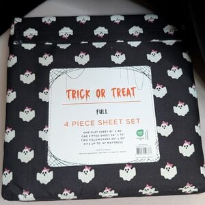 Trick Or Treat Cute Ghosts Full Size Sheet Set Spooky Goth Decor Halloween